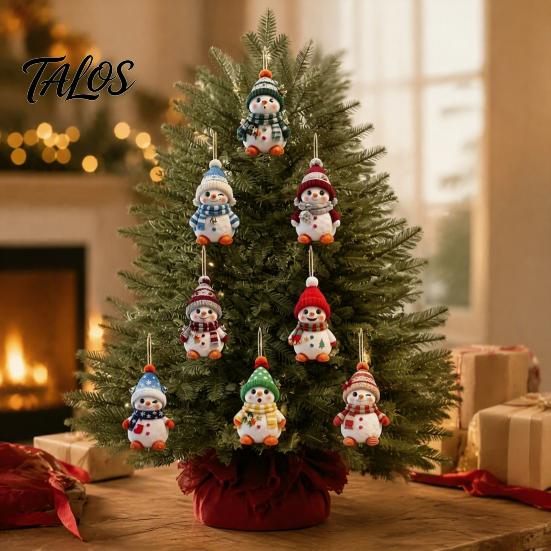 Durable Wood Pendants 16PCS Wooden Christmas Snowman Pendants, Colorful 2D Flat Hanging Ornaments, Cute Decor Knitted Hats And Scarves Figures