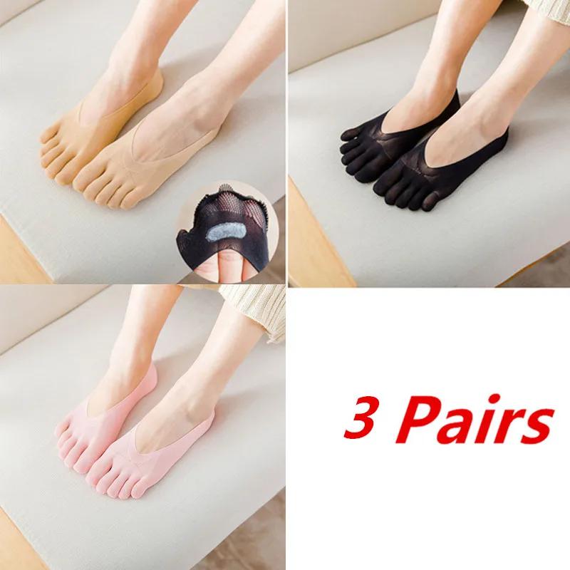 1/3/5 Pairs/Lot Women Summer Five-Finger Socks Ultrathin Funny Toe Invisible Boat Sokken Silicone Breathable Short Low Ankle Sox