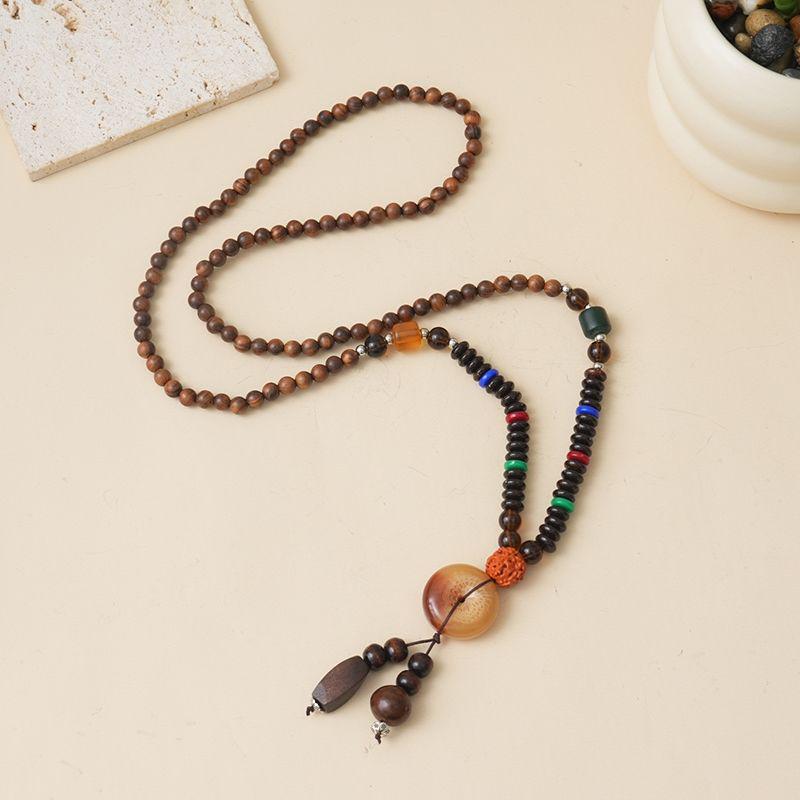 Ethnic Style Wood Necklace & Prayer Beads - Unisex Versatile Chicken Wing Wood Sweater Chain