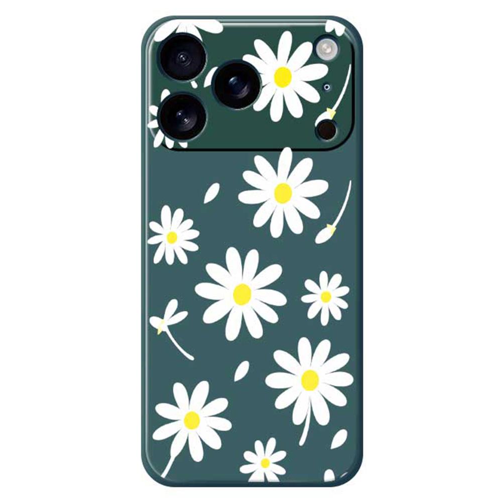

For iPhone 17 Pro Case White Daisy Pattern Printing Straight Edge TPU Phone Back Cover Green
