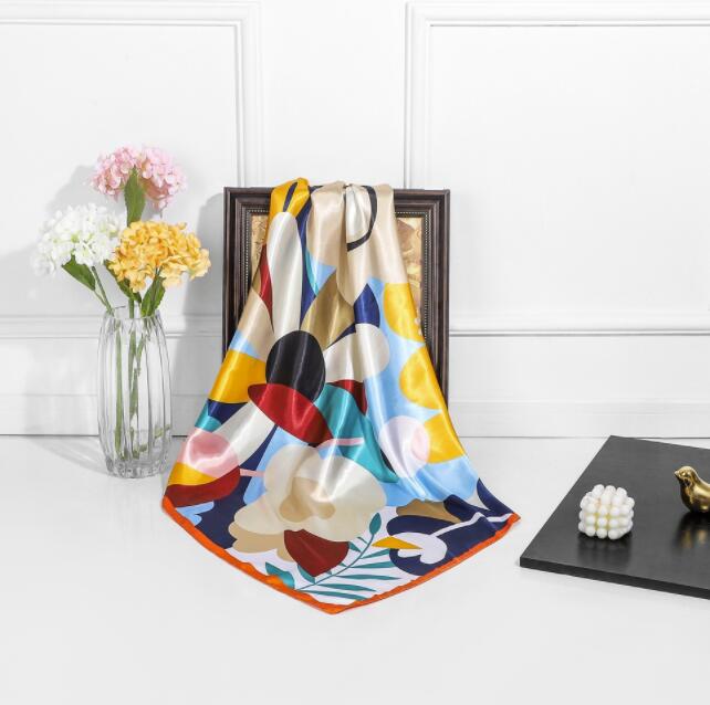 New Designs 90*90cm Square Silk Scarves Women Foulard Head Scarf Ladies Shawl Wrap Bandanna Female Chiffon Hijab Beach Scarf