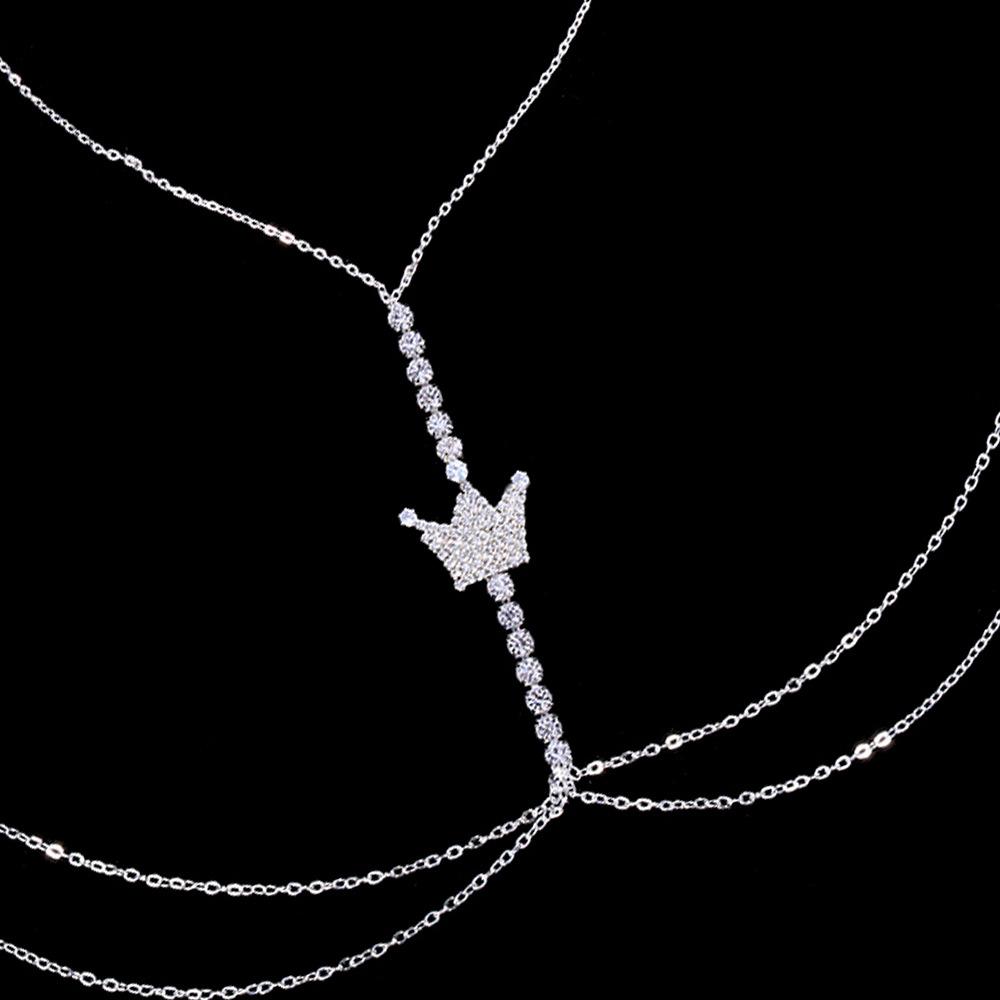 Chaîne de Corps Bikini Sexy pour Femme Une Pièce Strass Paillettes Bling Glacé Zirconium CZ Couronne Chaîne de Soutien-gorge Bijoux de Corps