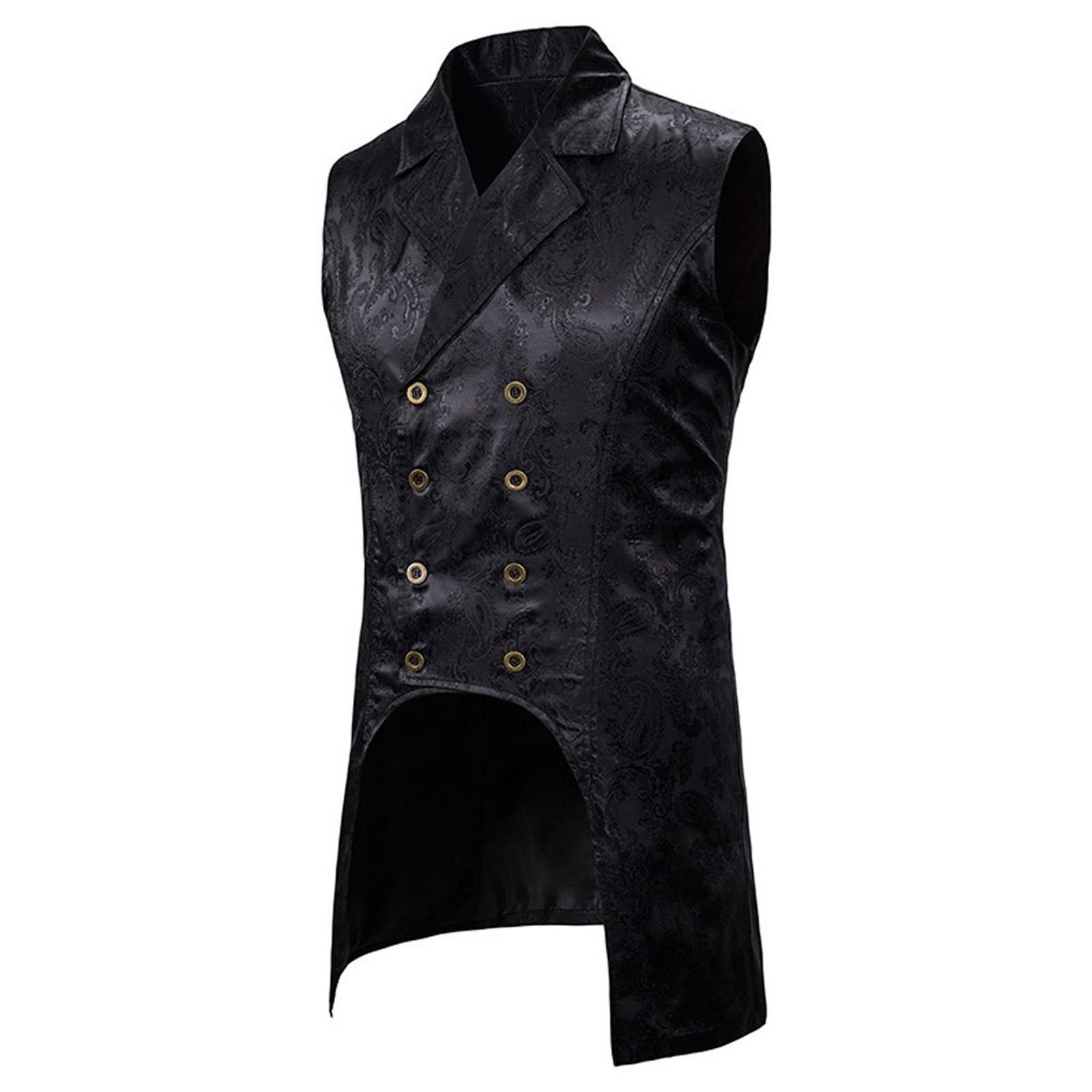 

Мужское двубортное пальто с воротником в стиле панк в стиле стимпанк без рукавов, готическое пальто, жилет, ласточкин хвост S чёрный