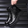 Mens High Top Leather Shoes Fashion Motorcycles Winter Warm Boots Wear Resistant Non Slip Daily Casual Boots for Man