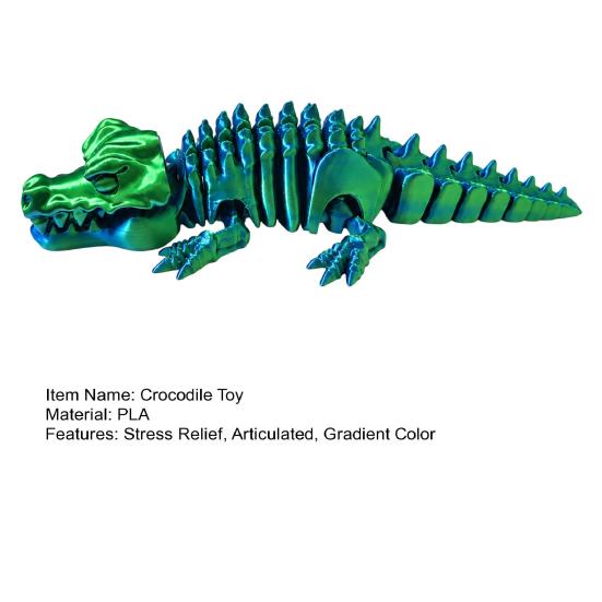 Realistic PLA Animal Model 3D Printed Articulated Crocodile Toy, Flexible Reptile Figure, Fidget Toy for Interactive Sensory Play Stress Relief,