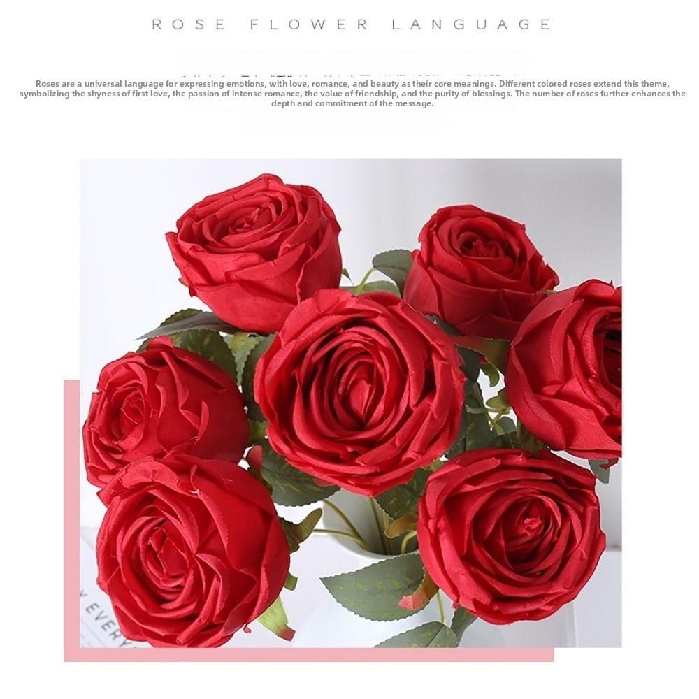 Multicolor Artifcial Rose Flower Green Leaves 7 Heads Simulation Rose Flower Photo Props Accesssories Faux Flower Rose
