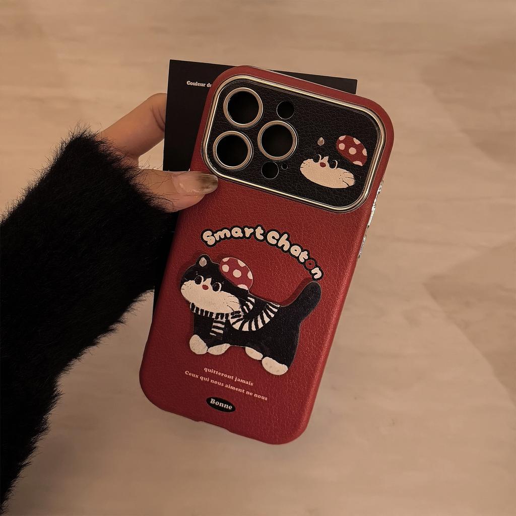 Red Cartoon Cat Suitable for 16pro Max IPhone Case IPhone 15 Leather Cartoon 14 Hanging Chain