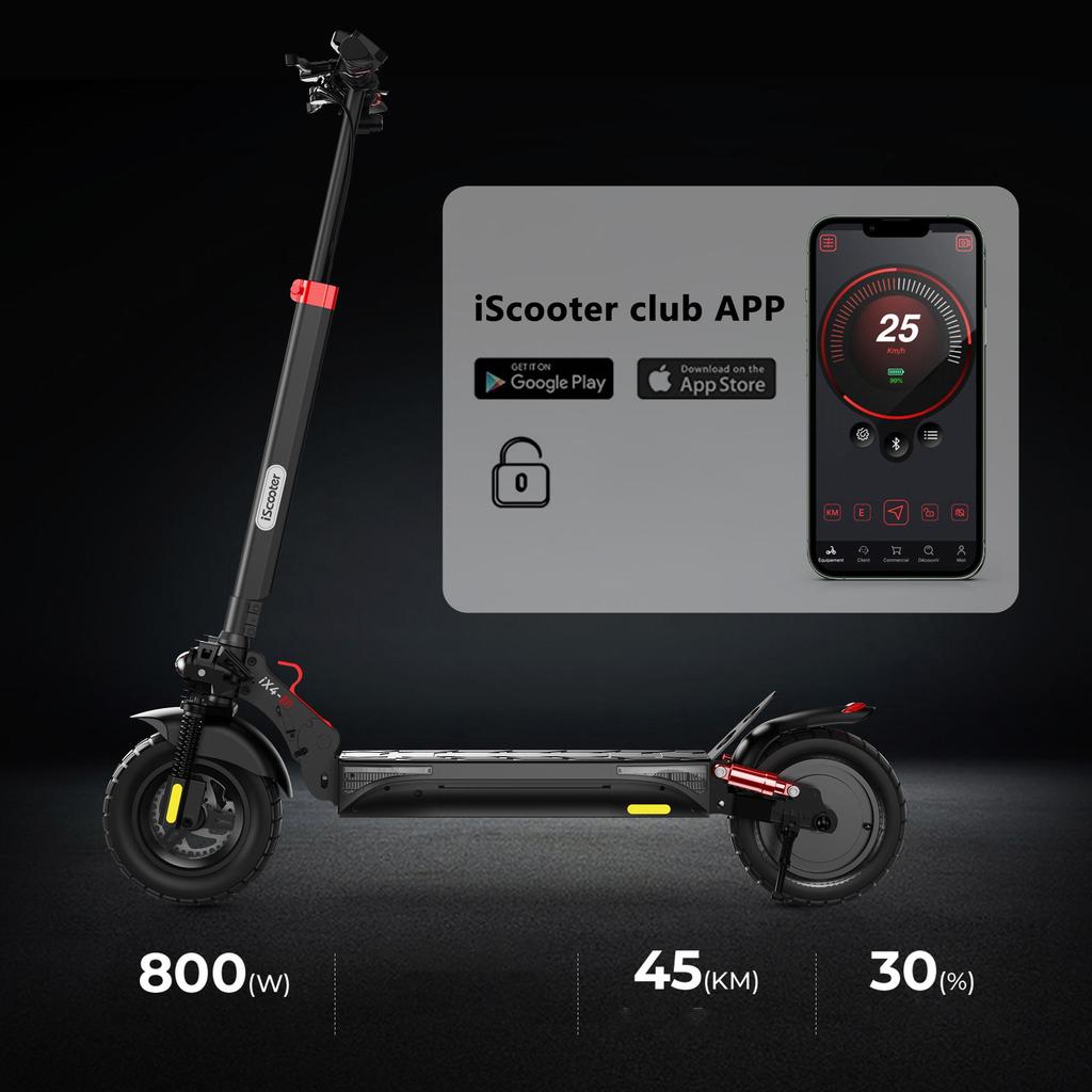iScooter iX4 electric scooters powerful 800W LED 10" with app 48V15Ah for 40~45Km Off-road tires for adults 150KG