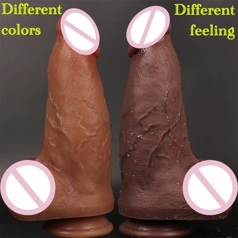 Thick Big Two Colors Dildo Realistic Ve Soft Silicone Flesh Penis Woman Man Anal Sex Toys Suction Cup Dick Masturbators Cock