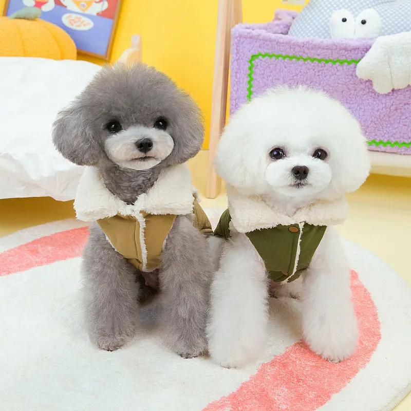 Neuer Herbst- und Winter Haustier Hund Doppellagiger Plüsch Arbeitskleidung Baumwollmantel Teddybär Arbeitskleidungsjacke Hunde Parkas Hunde Weihnachten