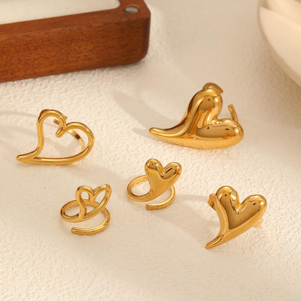 Heart Pendant Adjustable Stainless Steel Ring For Women Gift Accessory