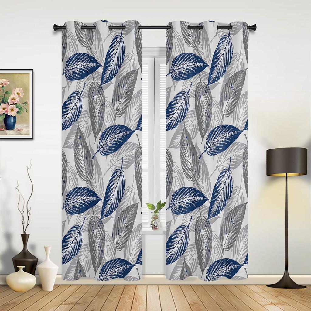 Niebiesko-szara tekstura liści Nowoczesne zasłony okienne do salonu sypialni zasłona obróbka kuchni rolety draperie