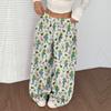 Women's Casual Christmas Print Elastic Waist Loose Fit With Plush Wide Leg Pants