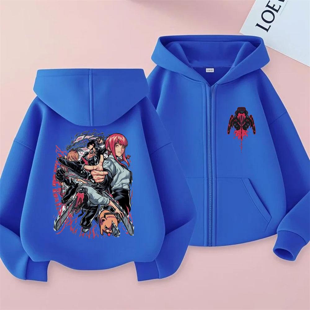 Anime Chainsaw Man Pochita Power Hayakawa Aki Makima Denji Grafik Reißverschluss Hoodie Herren Damen Mode Übergroße Zip-Up Jacke Mantel