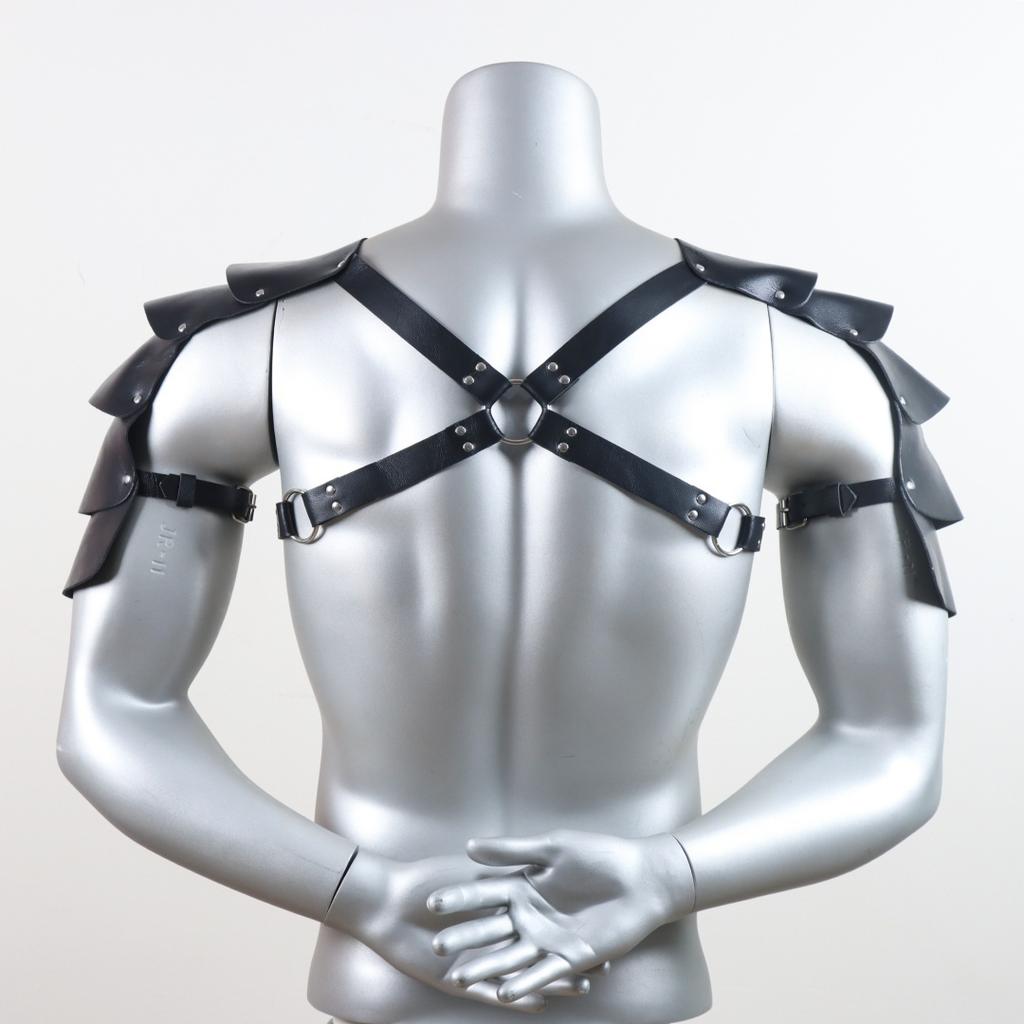 Men Medieval PU Leather Shoulder Armor Belt Halloween Cosplay Knight Body Chest Harness Adjustable Viking Shoulder Belt