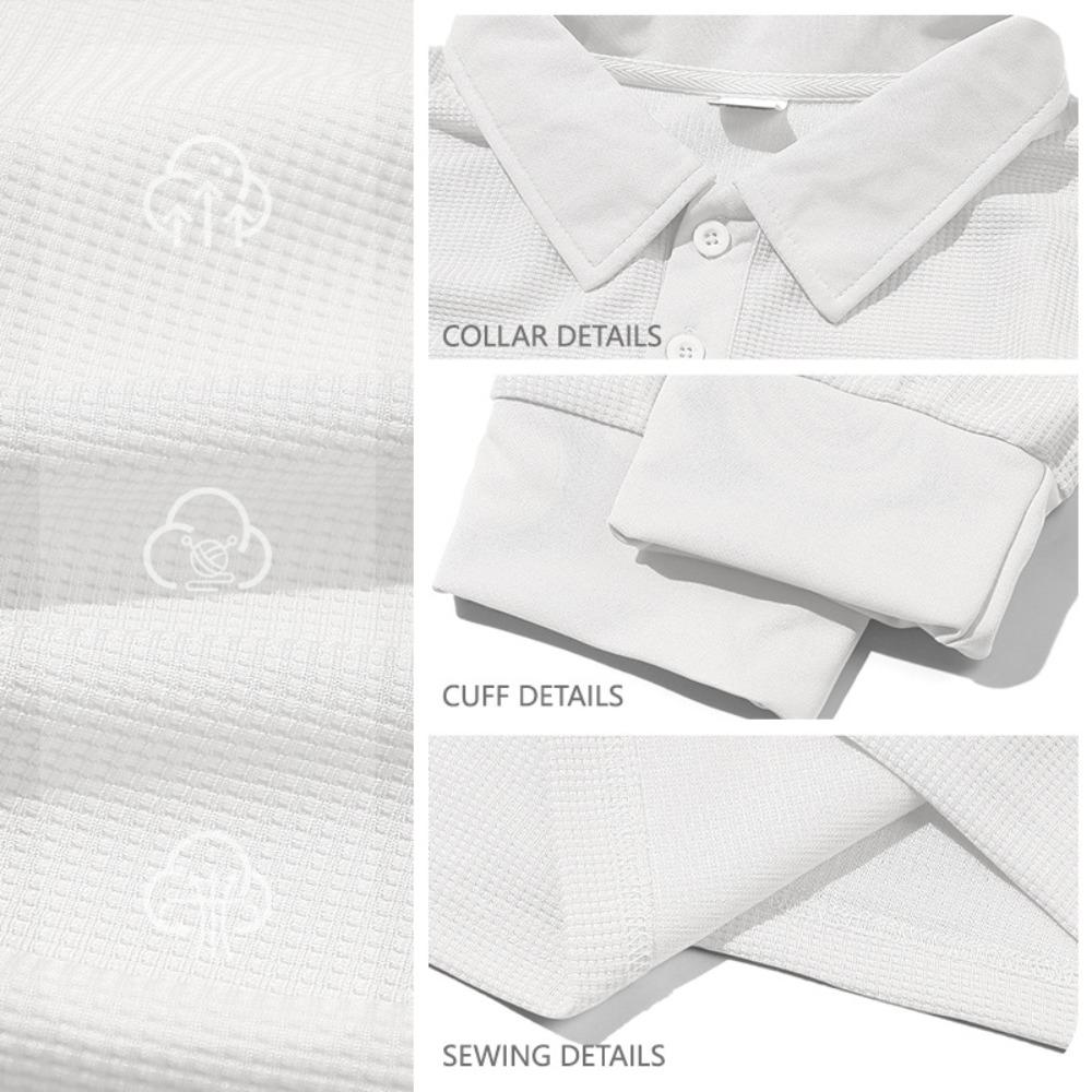 Autumn New Arrival Men's Waffle-Weave Collared Polo Shirt Casual Resort Long-Sleeved T-Shirt