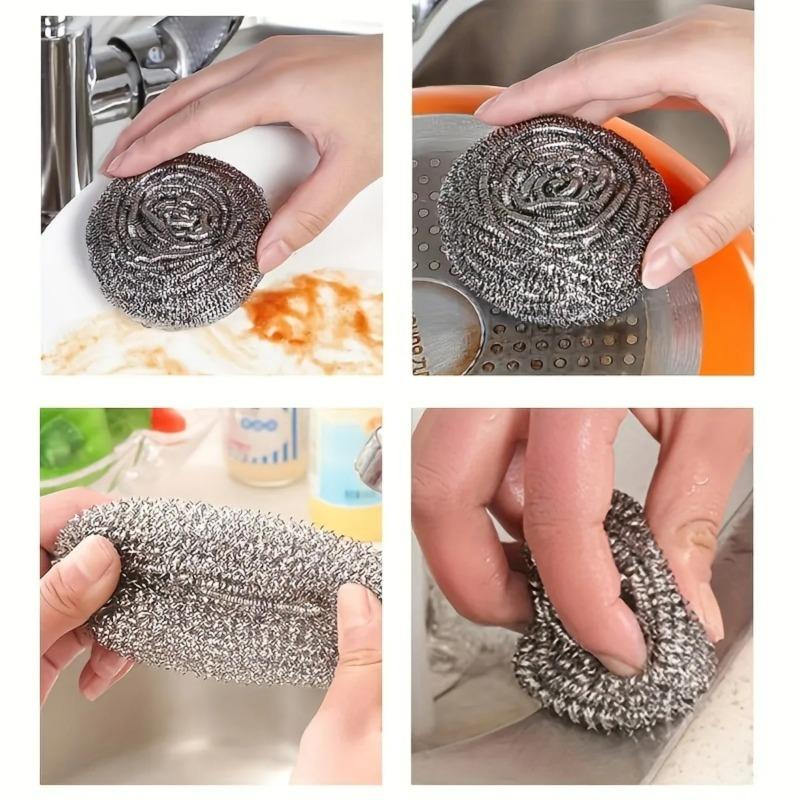 6/18pcs Stainless Steel Scrubber Scouring Pads Cleaning Ball Steel Wool Scrubber for Kitchen Pot Pan Dish Bathroom Cleaning