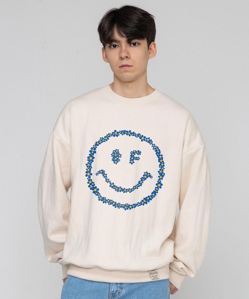 GRAVER [Unisex] Multiflower Dot Smile Sweatshirt_Cream