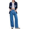 MLB New York Yankees SS24 Embroidered Logo Loose Straight Leg Jeans Women Jeans Light-Blue 3FDPB0341-50BLL