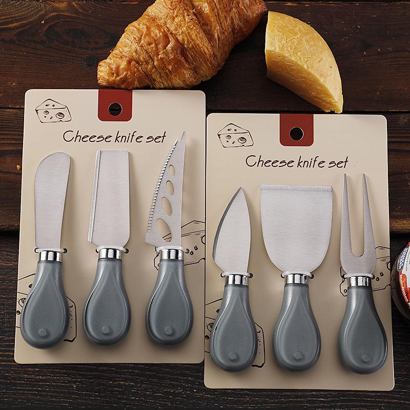 Käsemesser & Gabel Set aus Edelstahl mit Marmeladen-Butterspachtel - 3-teiliges Set