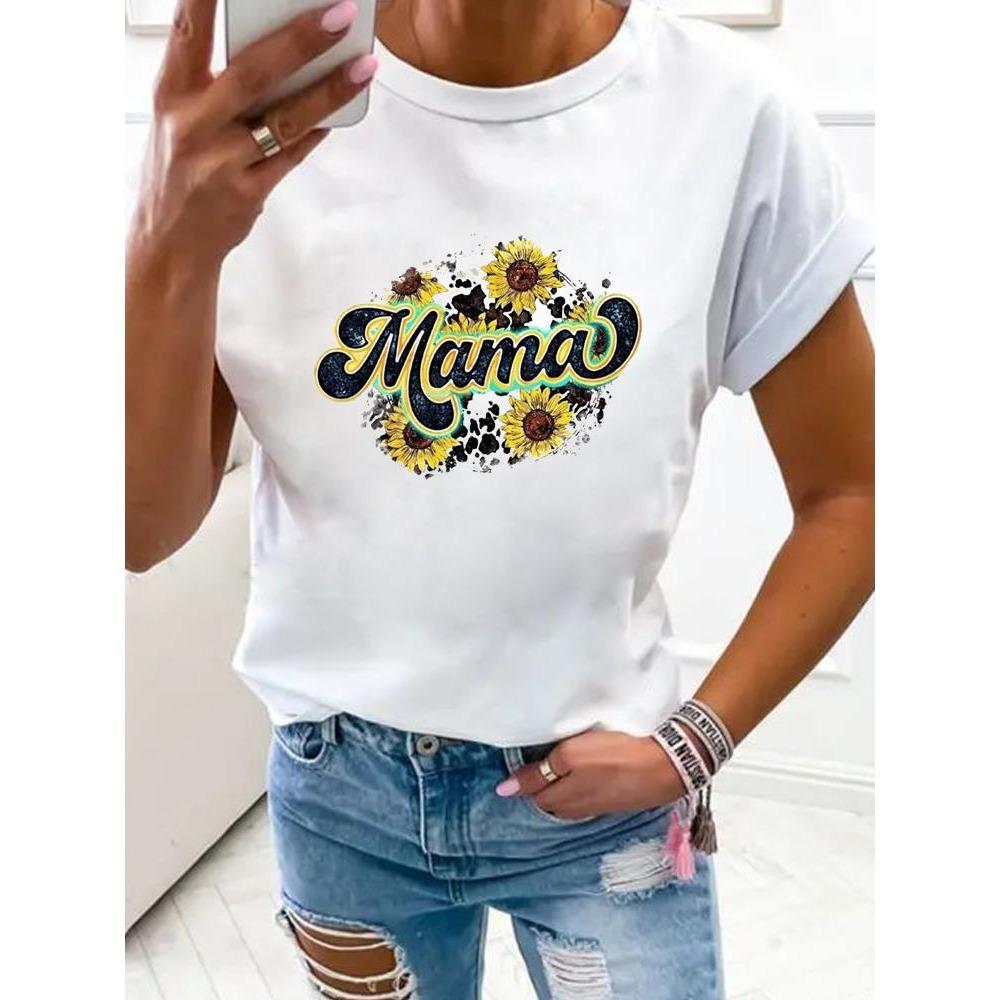 Women Flower Mom Mama 90s Trend Fashion Clothes Print T Shirt Clothing Summer Basic Top Short Sleeve Tee Graphic T-shirts