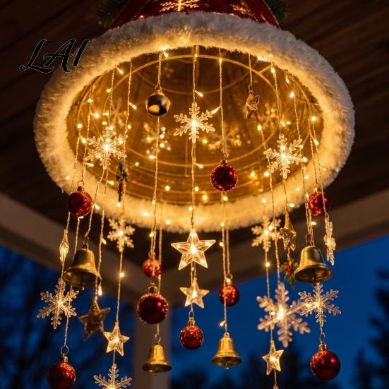 LED Warm Ceiling Hanging Lighted Christmas Light Pendant Decor, Pre-Lit Tree Bell with Holiday