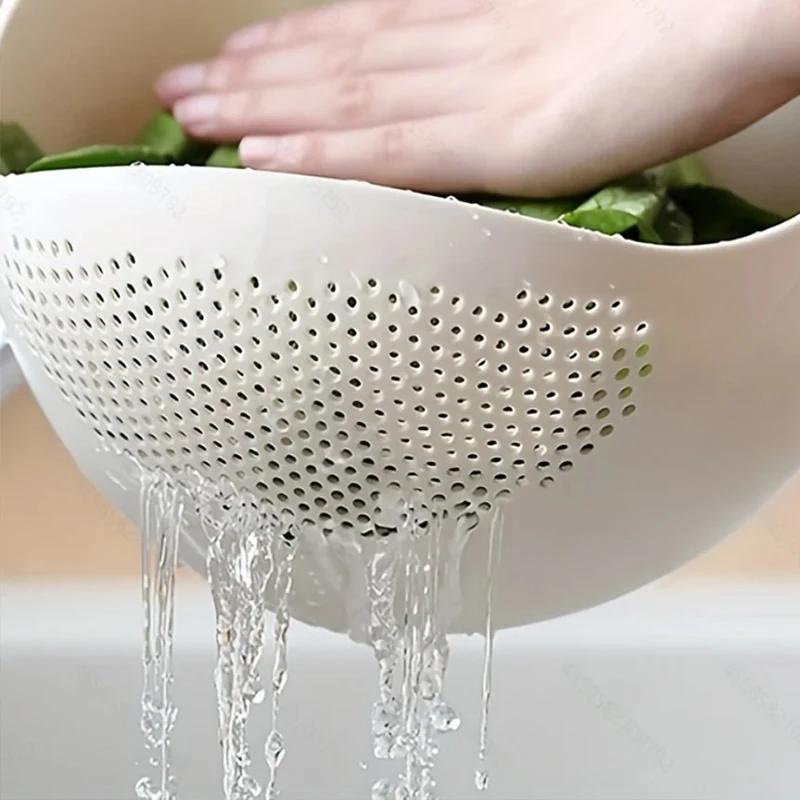 

2-In-1 Rice Strainer Beans Washer Strainers And Colanders-Washing Bowl For Vegetables And Fruits Kitchen Supplies Accessories синій