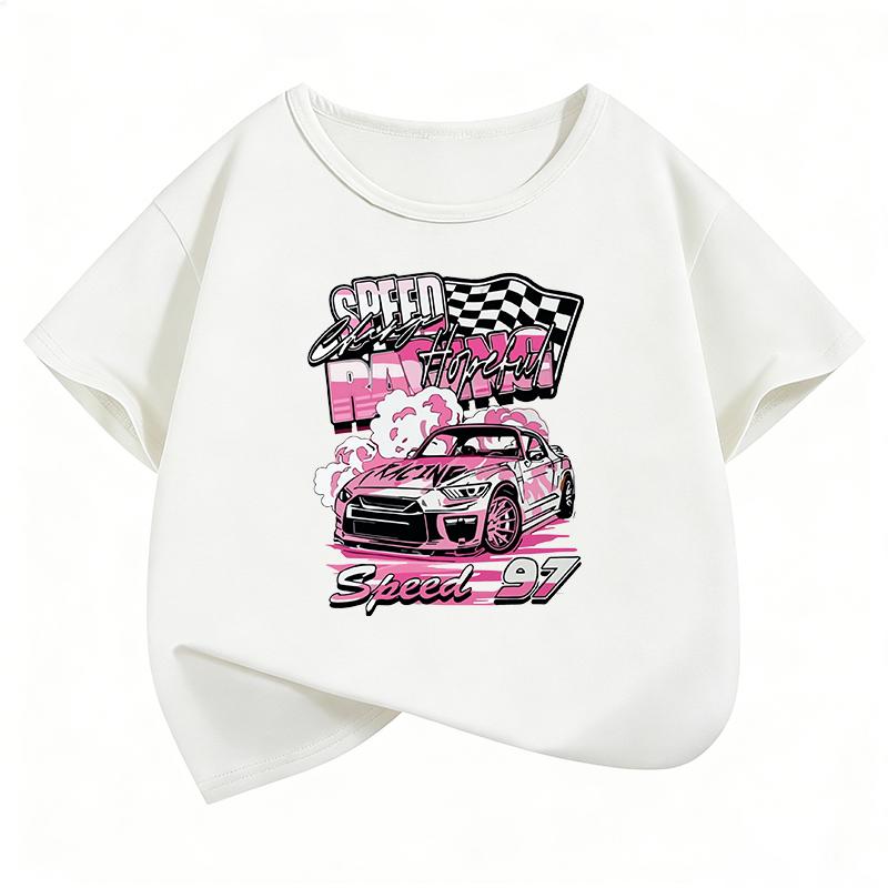 Streetwear Car Design T-Shirt Printed T Shirt Girls' Summer Cartoon Short Sleeve Tops T-Shirts Cute Girls Clothing