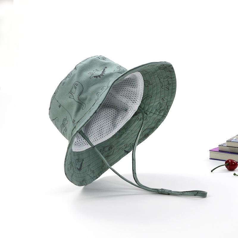 Hutumfang 50CM Neuer Frühling und Sommer Kinder Fischerhut Cartoon Dinosaurier Druck Baby Sonnenhut Große Krempe