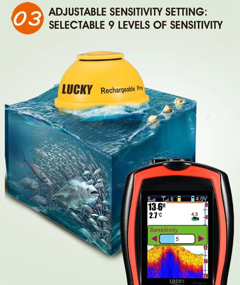 Sonar Fish Finder FF1108-1CWLA Rechargeable Wireless Sensor 45M Water Depth Echo Sounder Fishing Portable Fish Finder Tackle Accessories