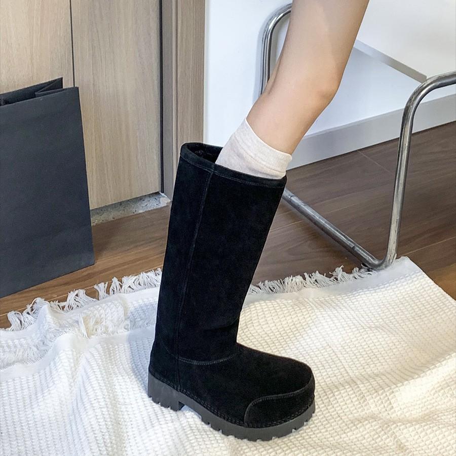 Cowhide Version~ Warm Huhu Thick-soled Ugly Big-headed Snow Boots Women's Autumn and Winter Warm Sheepskin Fur Integrated Long Boots