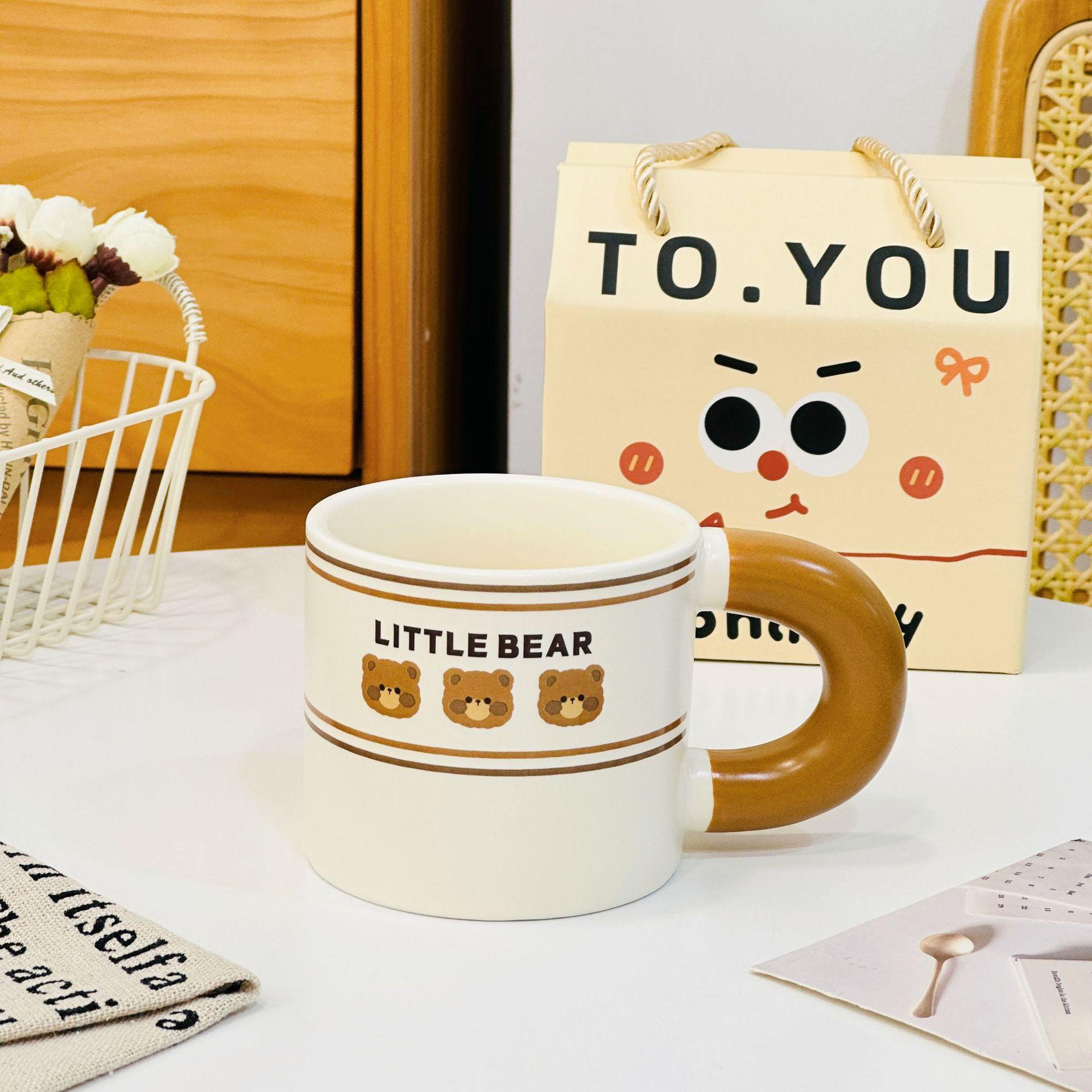 Retro Franse Koffie Enkele Kop Vlinder Engelse Letter Mok Grote Capaciteit Hoge Temperatuur Bestendigheid Keramische Mok Draagbare Doos W3338WW-380ML