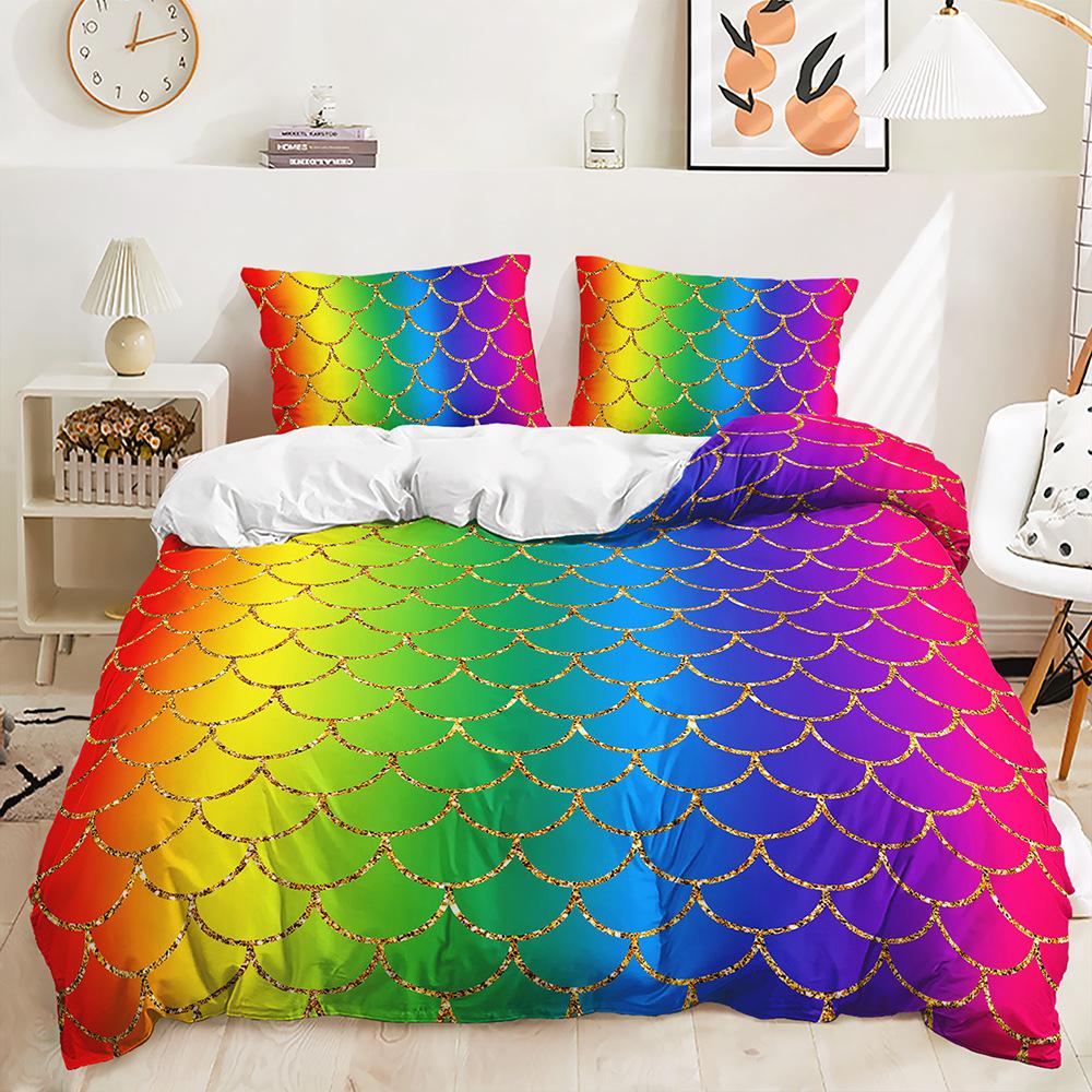 Three-Piece 3D Quilt Cover Plant Gradual Change Scale Brush Kit Bedding