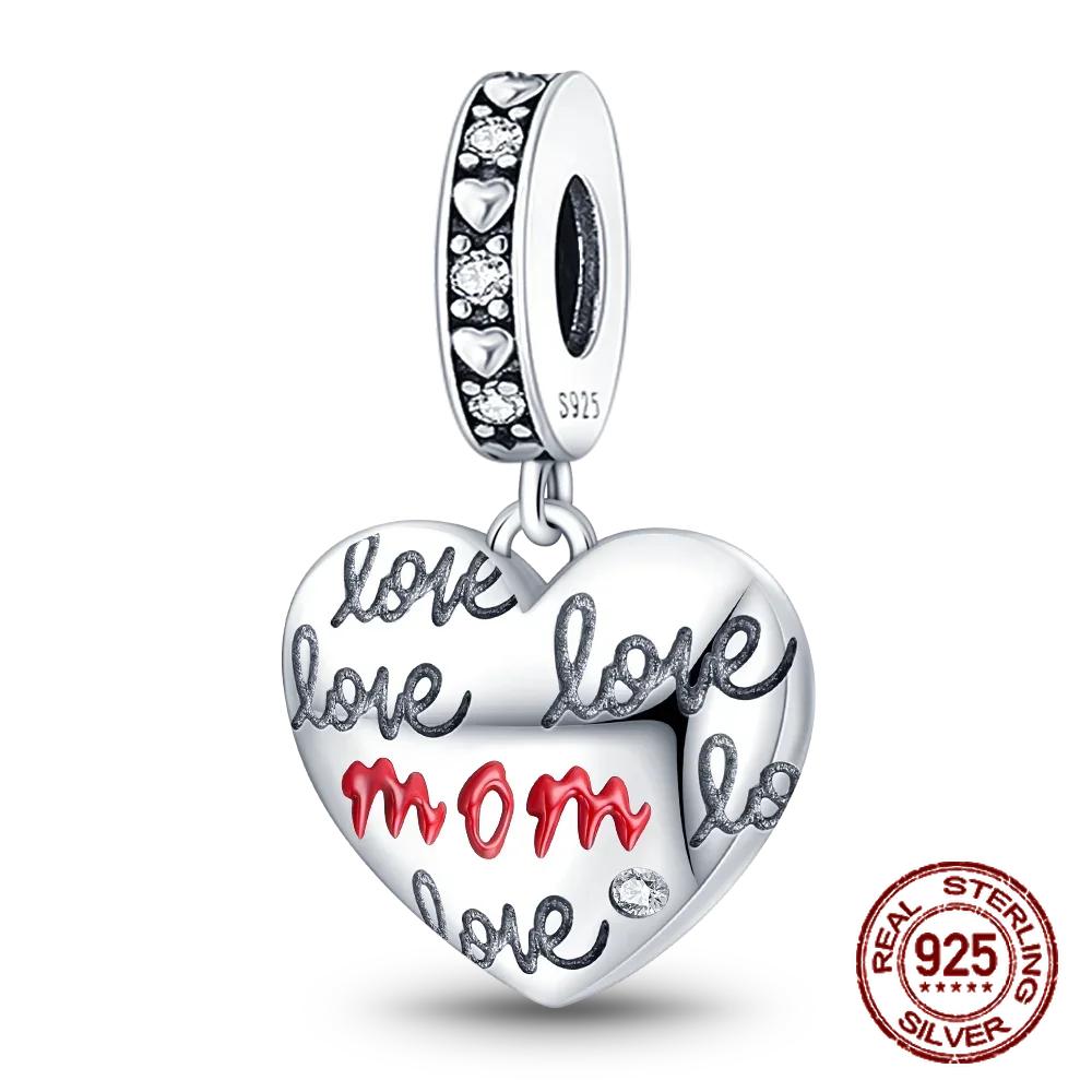 Copper Heart Shaped Daughter Mom Charm Beads Fit 4Mm Hole Diameter Bracelets Fine Diy Mother'S Day Jewelry Gift