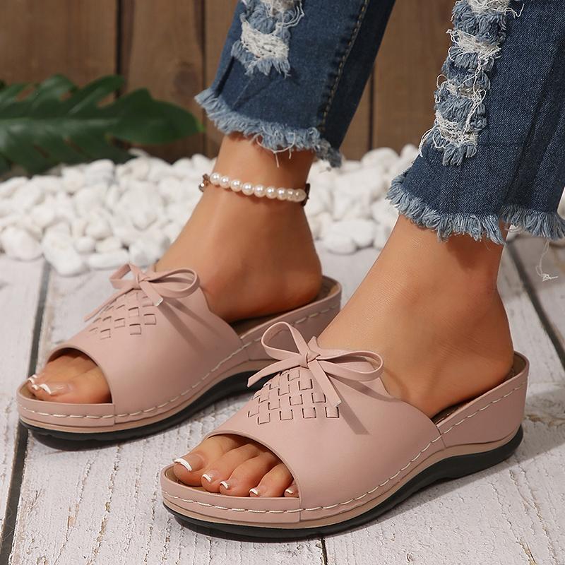 Fashion Women's Summer Wedge Heel Sandals 2025 Fashion Thick Sole Non Slip Beach Slippers Woman Bowknot Platform Slide Sandals Plus Size
