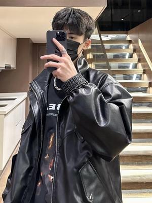 Men's Oversized PU Leather Motorcycle Jacket - Autumn Winter American Retro Style