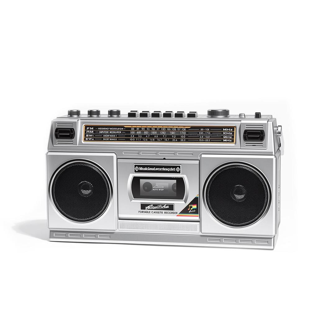 Retro Bluetooth Multifunctional Radio Cassette Player with Dual Speakers for Desktop and Outdoor Use