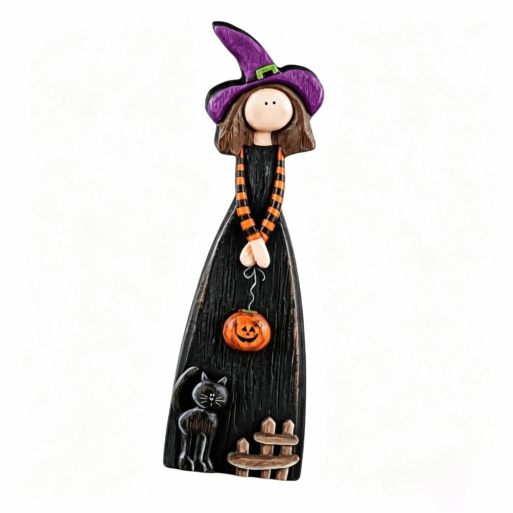 Pumpkin Accent Halloween Witch Figurine Wooden Material Halloween Witch Ornament Tabletop Use
