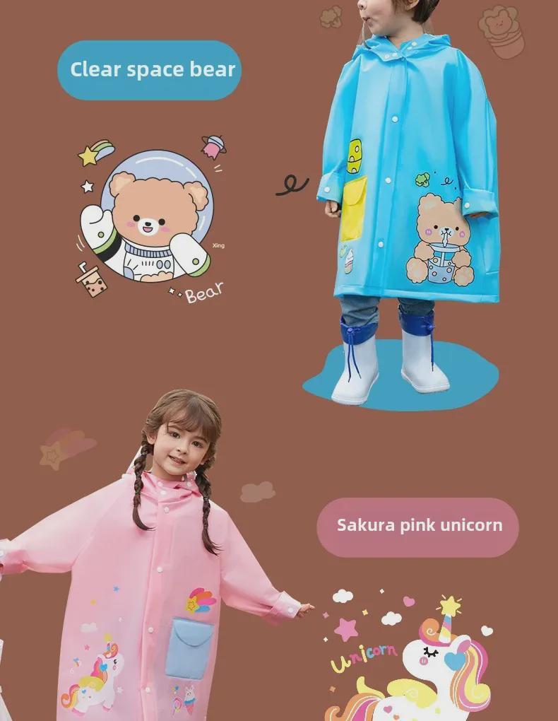 Kids' Waterproof EVA Raincoat with Large Brim and Backpack Space for Boys and Girls