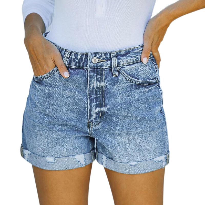 Women's Ripped Rolled Hem High-Elasticity Denim Shorts - Light & Dark Colors (2021)