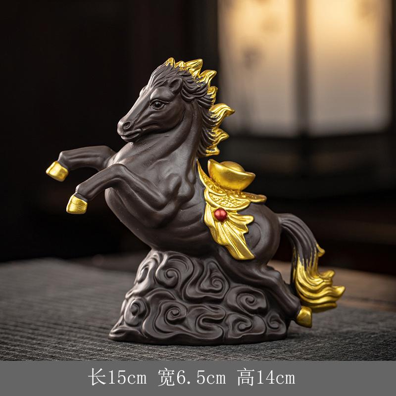 Purple Clay Ingot Fortune Horse Tea Pet Retro Flowerpot Landscaping Tea Figurine Play Toys Tea Statue Ornaments Workmanship Gift