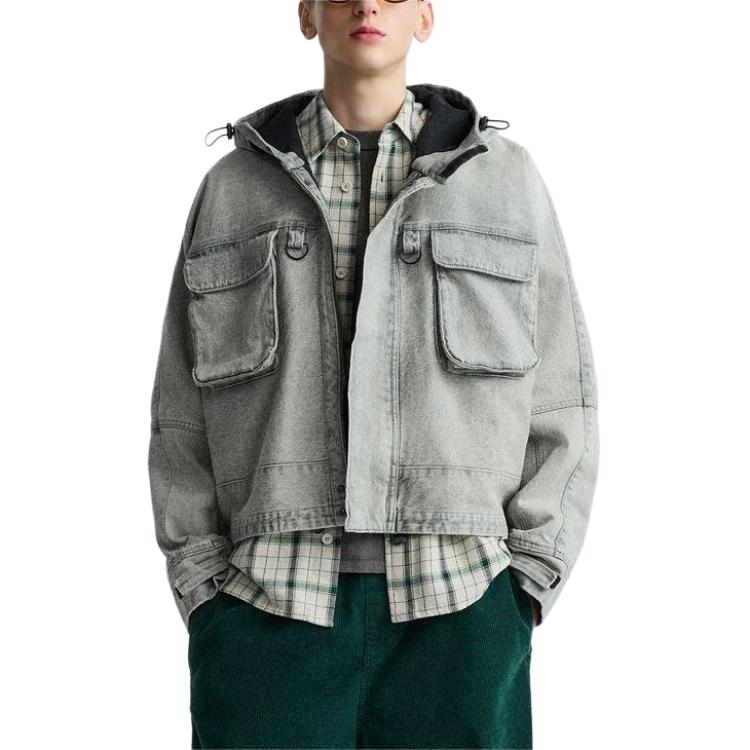 Zara Solid Color Zipper Vintage Barn Style American Retro Work Jacket Men Jacket Light-Gray 1538428-811