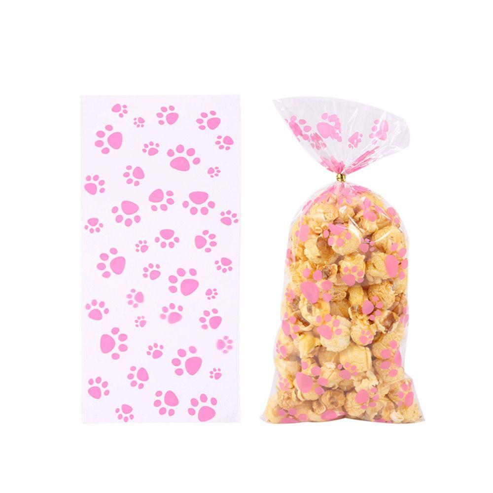 50pcs Opp Transparent Printed Dog Footprints Bags Plastic Thick Gift Wrapping Bags Cellophane Bag Opp Flat Pocket Bread Snack