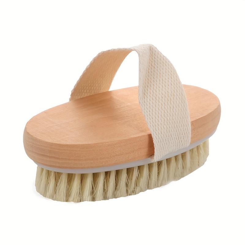 Natural Bristle Body Brush Exfoliation Massage - Palm-Sized Handheld Shower Scrubber Dry Brushing Bath Use