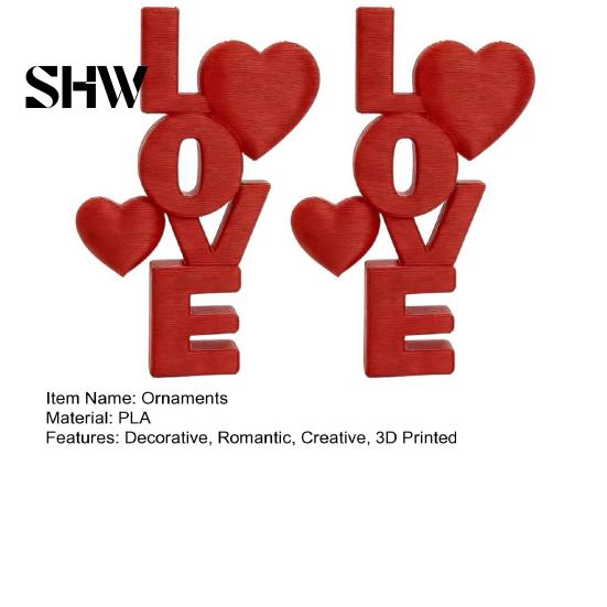 Desktop Love Letter Sculpture 2Pcs 3D Printed Stacked LOVE Ornament with Heart Decor, Romantic Modern Nordic Room Tabletop Sculpture, Decoration