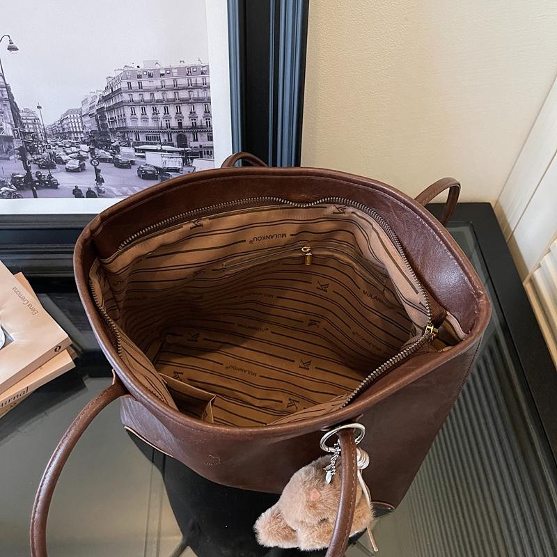 Faux Leather Tote Bag for Women Fashion Minimalist Shoulder Handbag with Wide Handles and Logo Detail