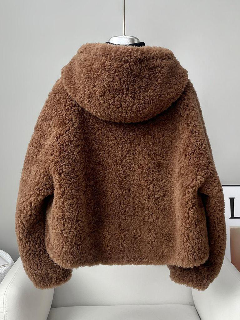 Women's Short Hooded Faux Lamb Wool Coat - Double-Sided Plush Thickened for Autumn & Winter 2025.
