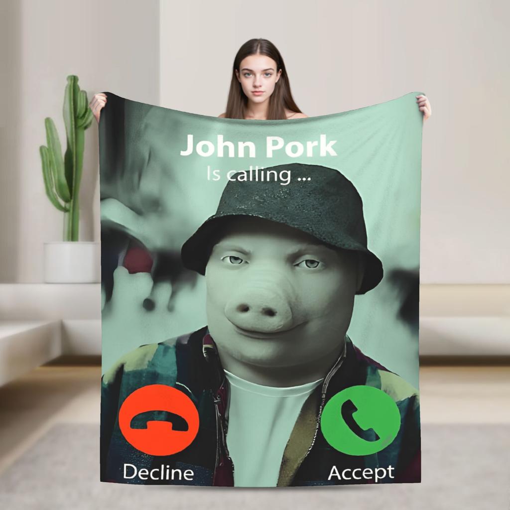 John Pork Is Calling Funny Meme Flannel Blanket Warm Soft Throw Blanket for Bedroom Camping Fashion Bedspread Sofa Bed Cover