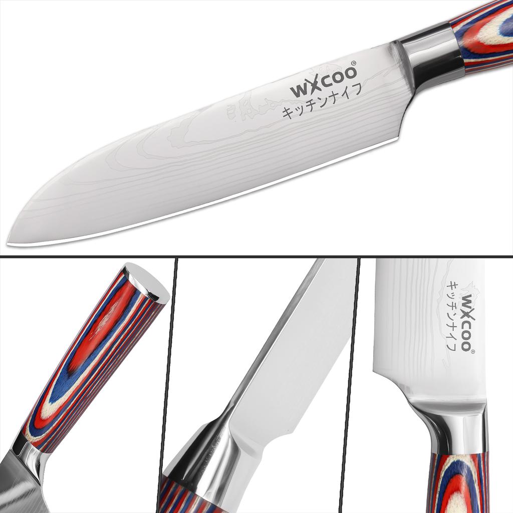 Damascus Steel Pattern Santoku Knife Professional Japanese Chef's Knife Sharp Enough for Slicing Meat Fish Fruit Kitchen Cleaver