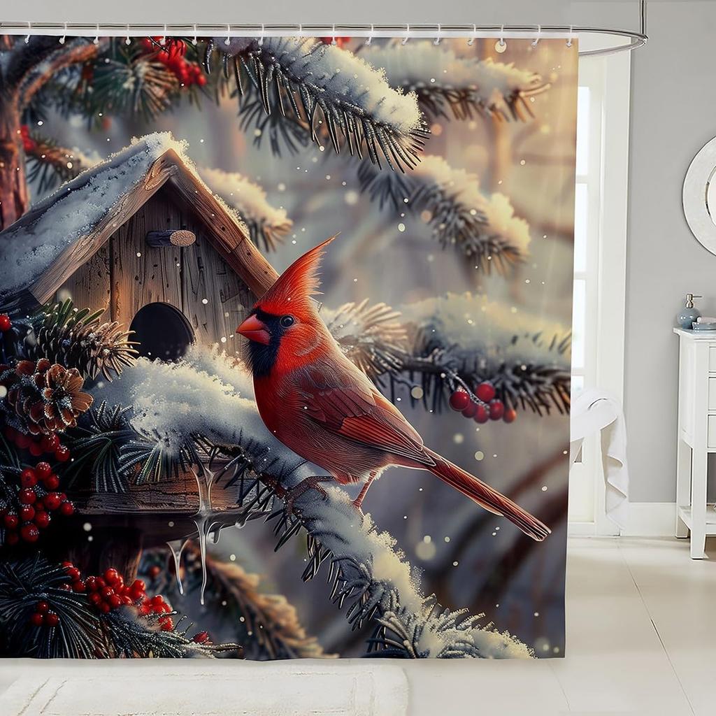 Cardinal Bird Shower Curtain Spring Themed Bath Curtain For Boys Girls Teens Rustic Farmhouse Themed Bathroom Decor Farm Red